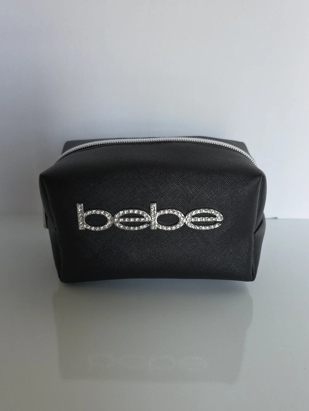 bebe Black Rhinestone Logo Cosmetic Pouch